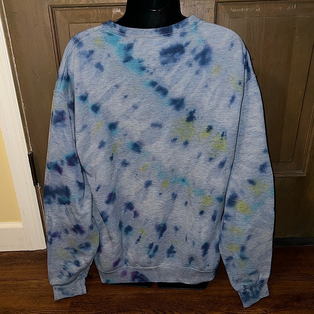 Fruit of the Loom Vintage Gray Colorful Tie-Dye Sweatshirt Cozy Pullover Size L - Picture 4 of 13